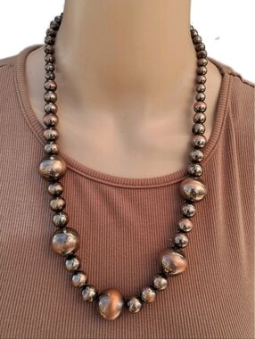 Vintage Korea Cat’s Eye Chatoyant Bronze Bead Graduated Statement Necklace